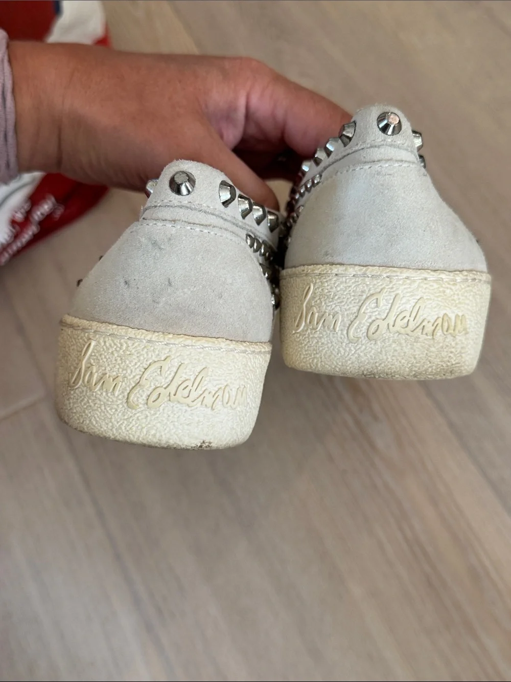Sam Edelman Beige Studded Slip-On Sneakers